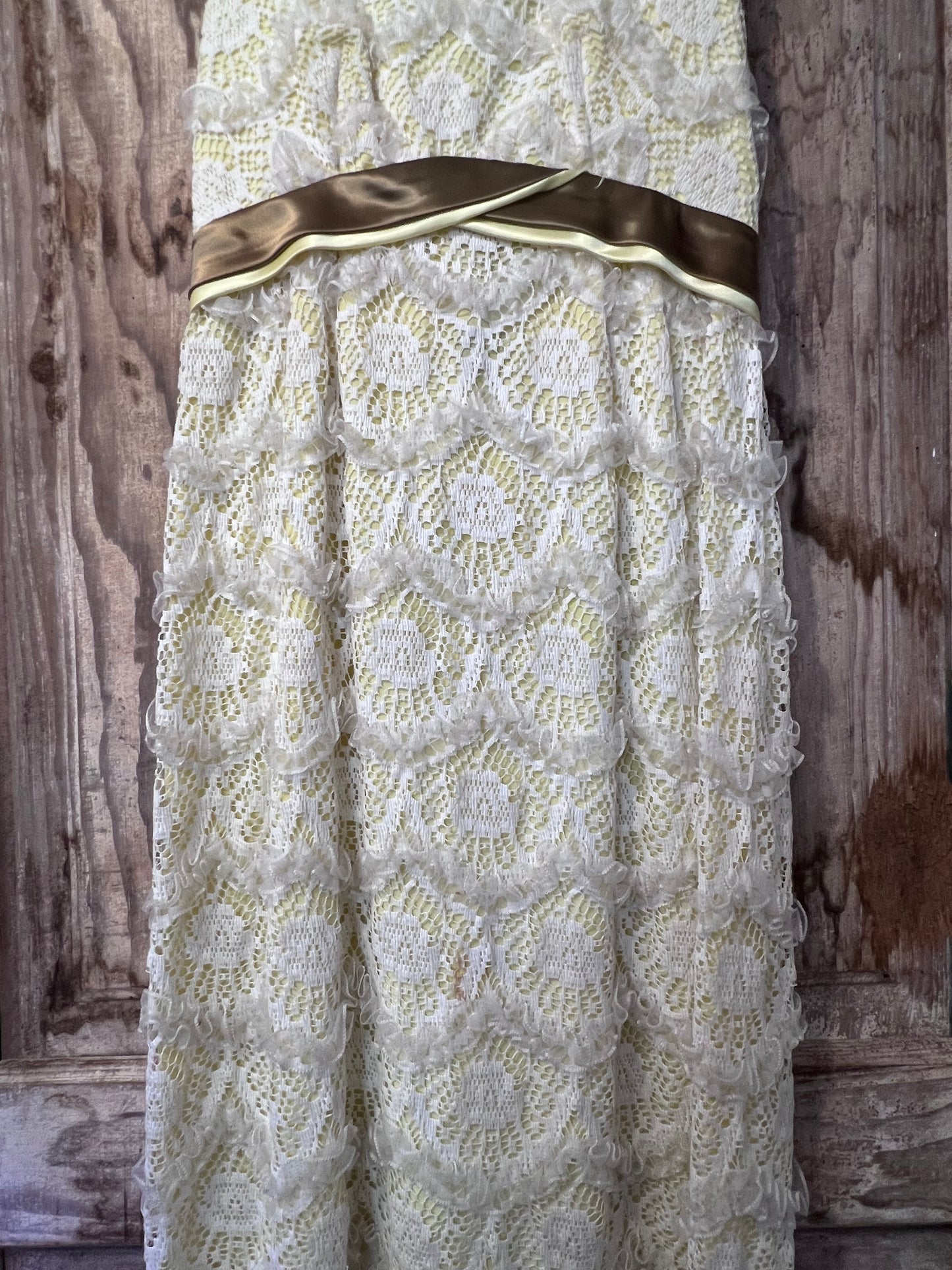 60's/70's Yellow + White Lace Sleeveless Dress