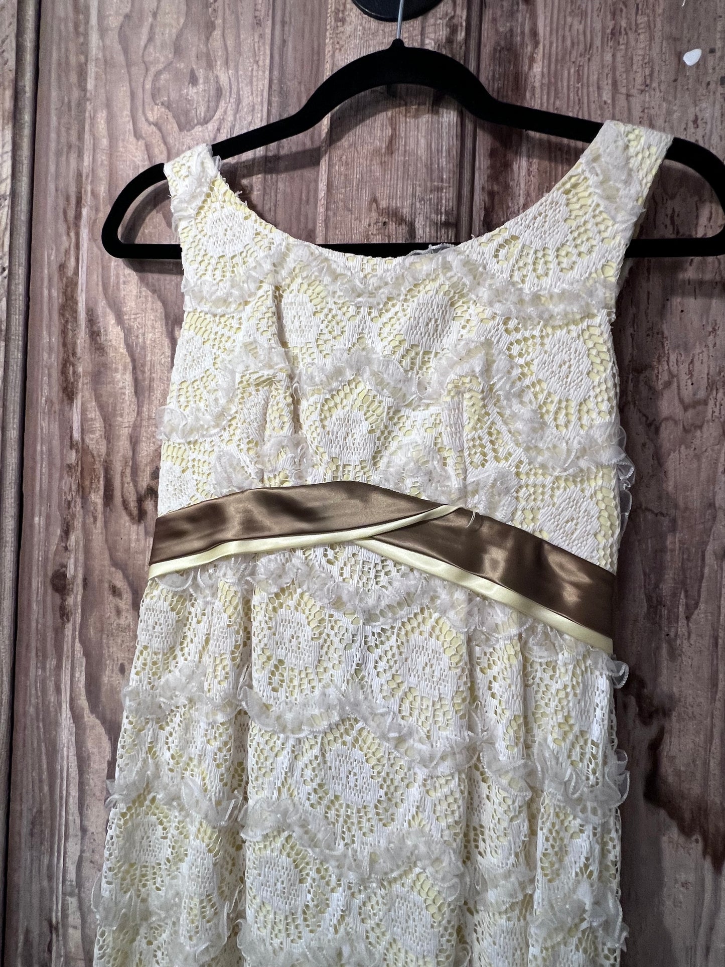 60's/70's Yellow + White Lace Sleeveless Dress