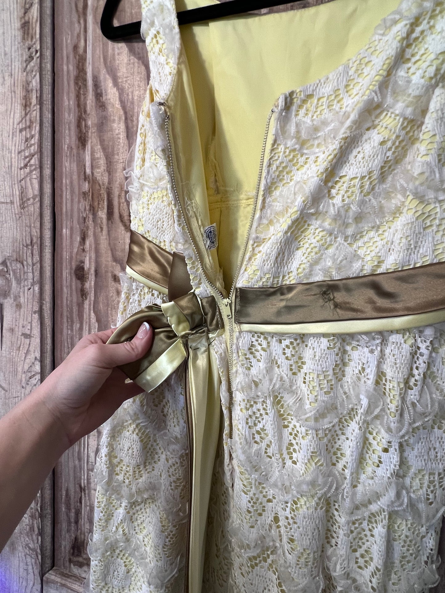 60's/70's Yellow + White Lace Sleeveless Dress