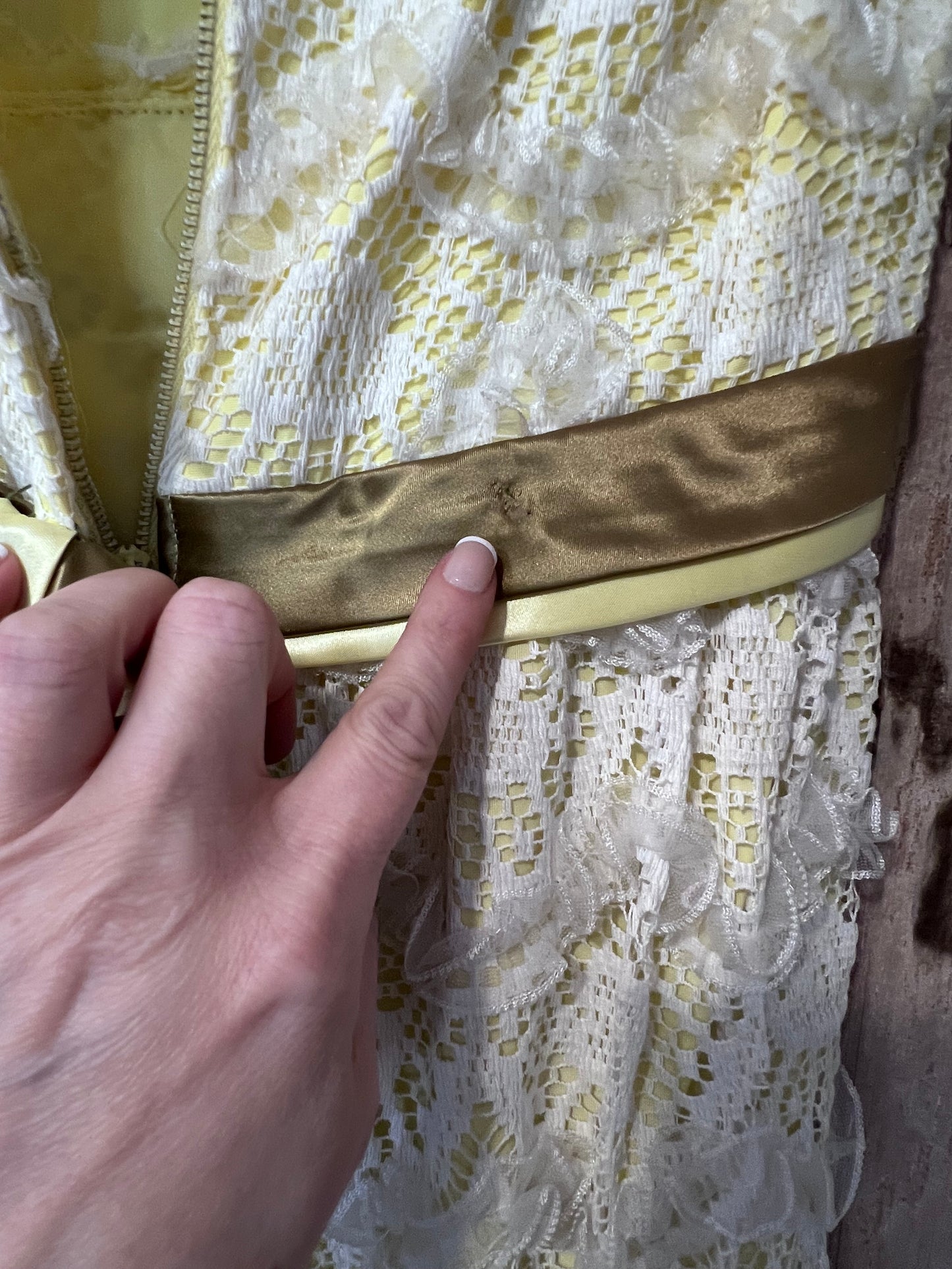 60's/70's Yellow + White Lace Sleeveless Dress