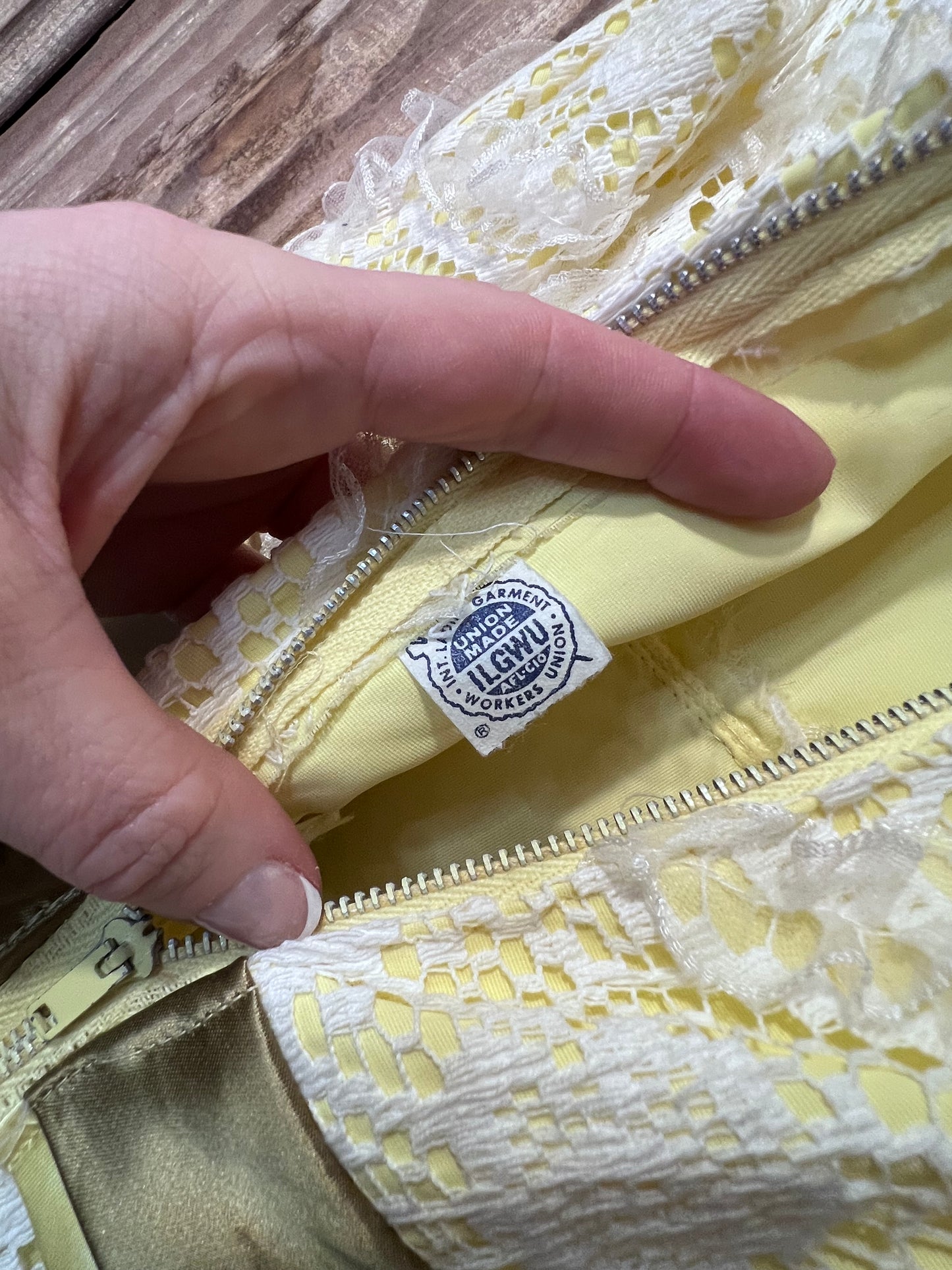 60's/70's Yellow + White Lace Sleeveless Dress