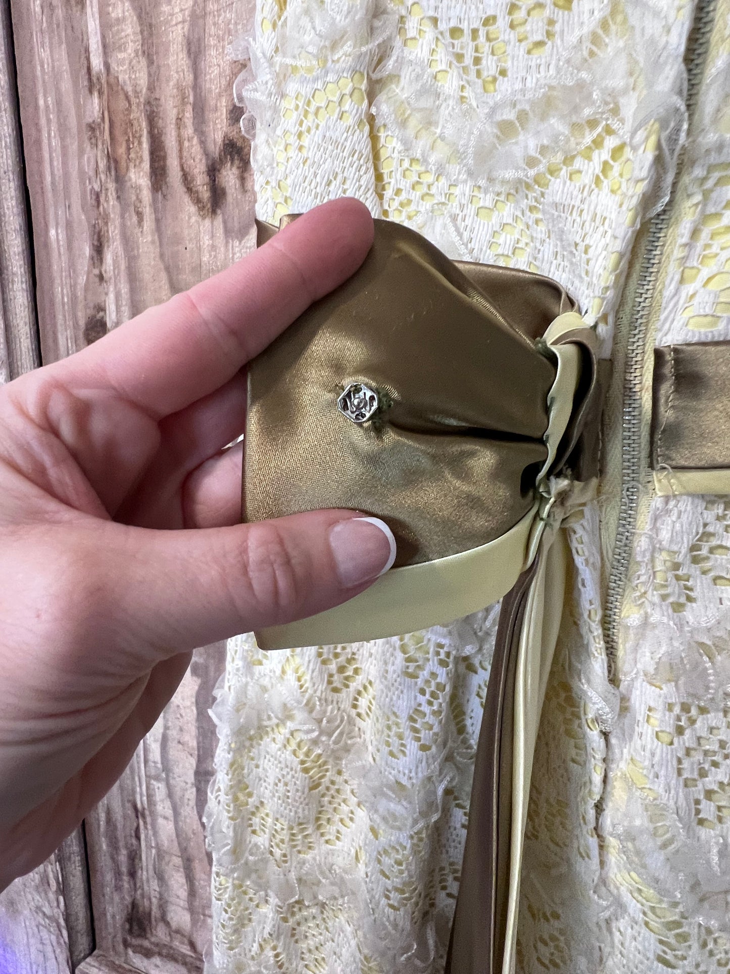 60's/70's Yellow + White Lace Sleeveless Dress