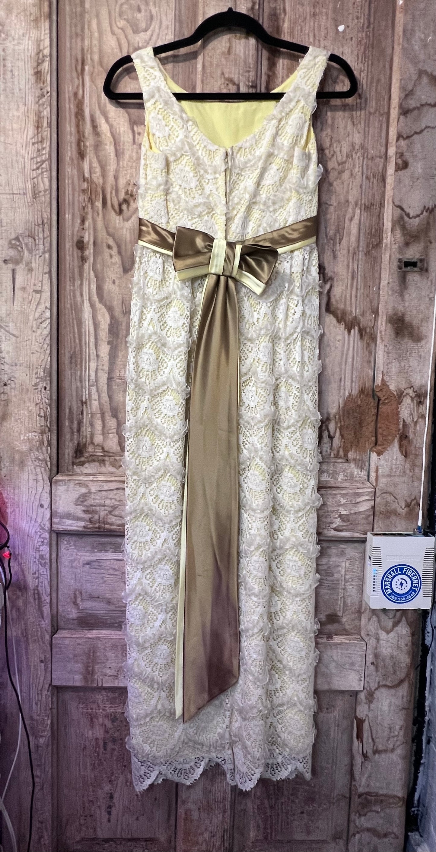 60's/70's Yellow + White Lace Sleeveless Dress