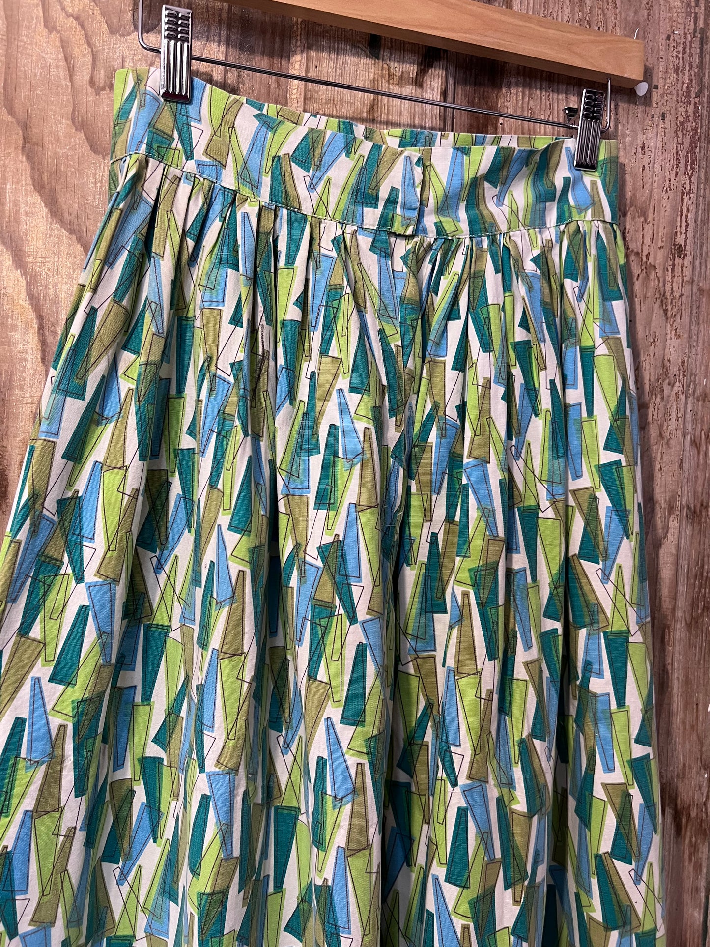70's Greens + Blue Patterned Midi-Skirt