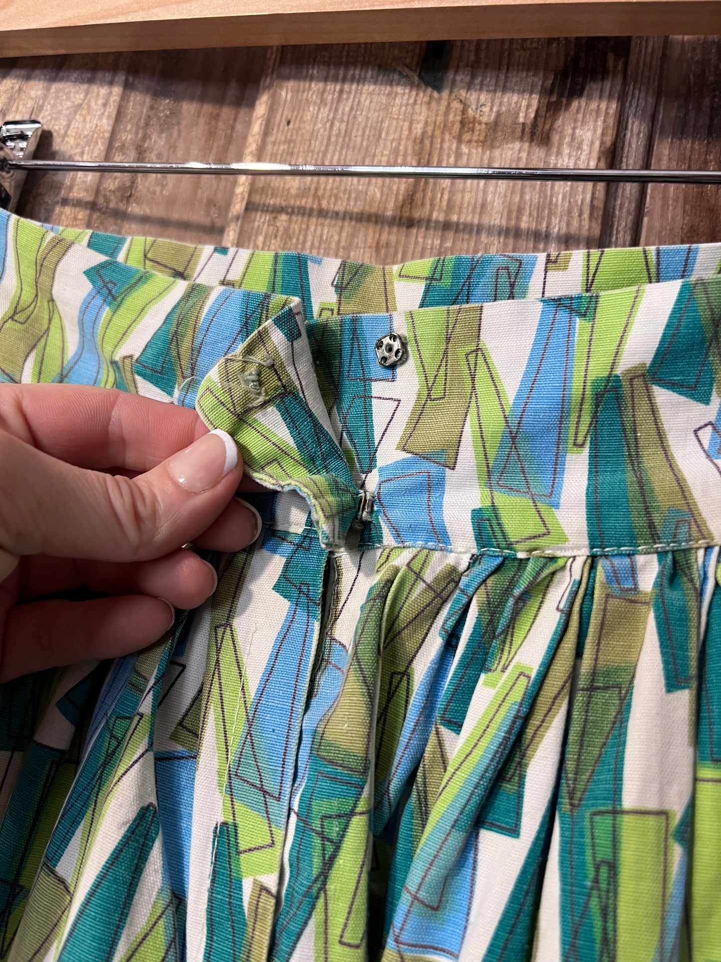 70's Greens + Blue Patterned Midi-Skirt