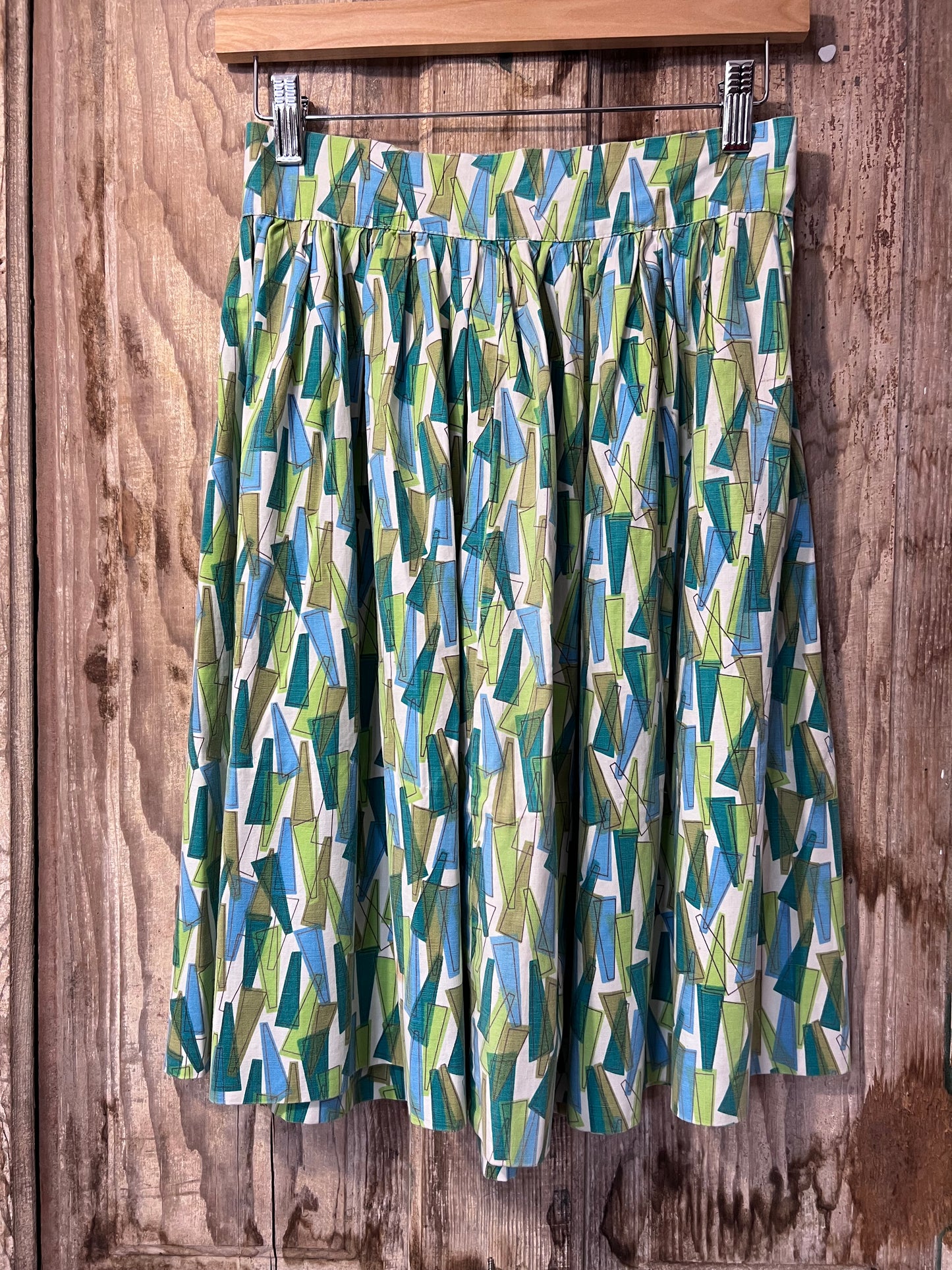 70's Greens + Blue Patterned Midi-Skirt