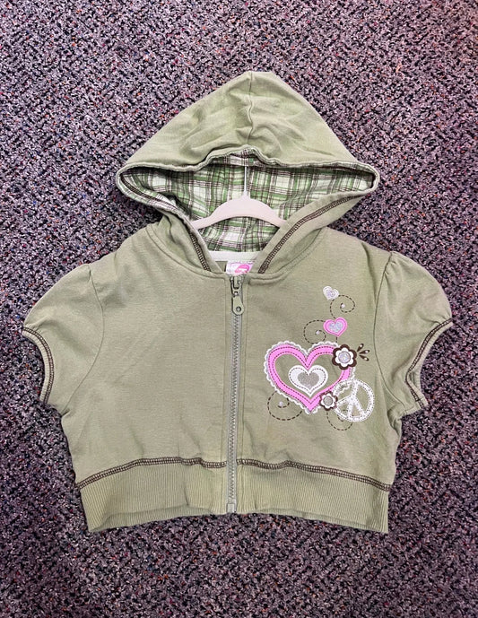 [URL] Y2K Knit Works Green Graphic Short Sleeve Zip Up