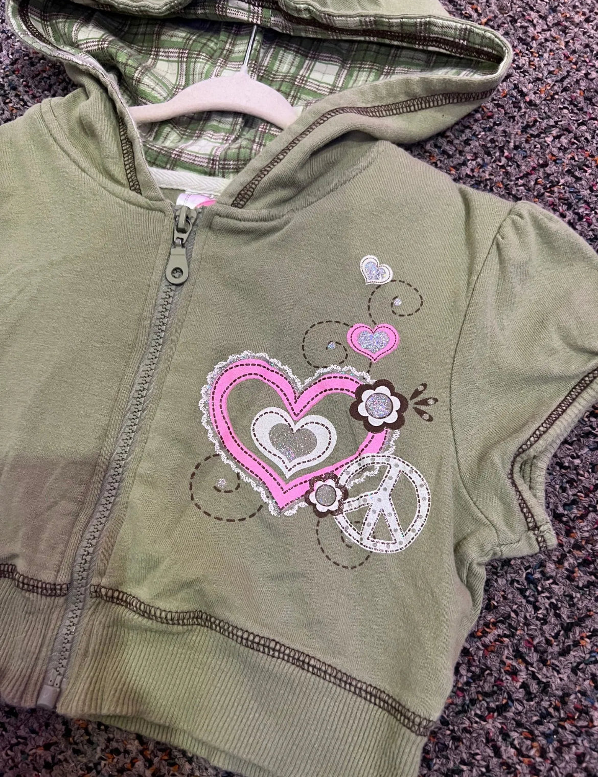 [URL] Y2K Knit Works Green Graphic Short Sleeve Zip Up