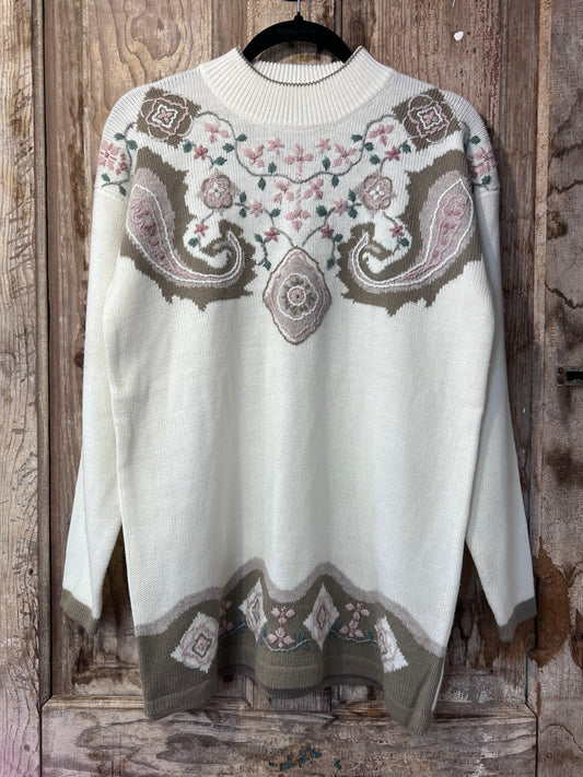 80's/90's Dana Scott Cream + Floral Knit Sweater