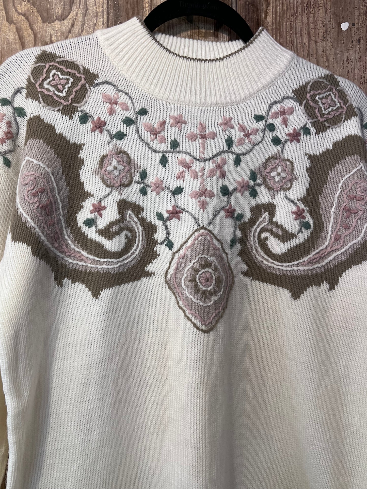 80's/90's Dana Scott Cream + Floral Knit Sweater