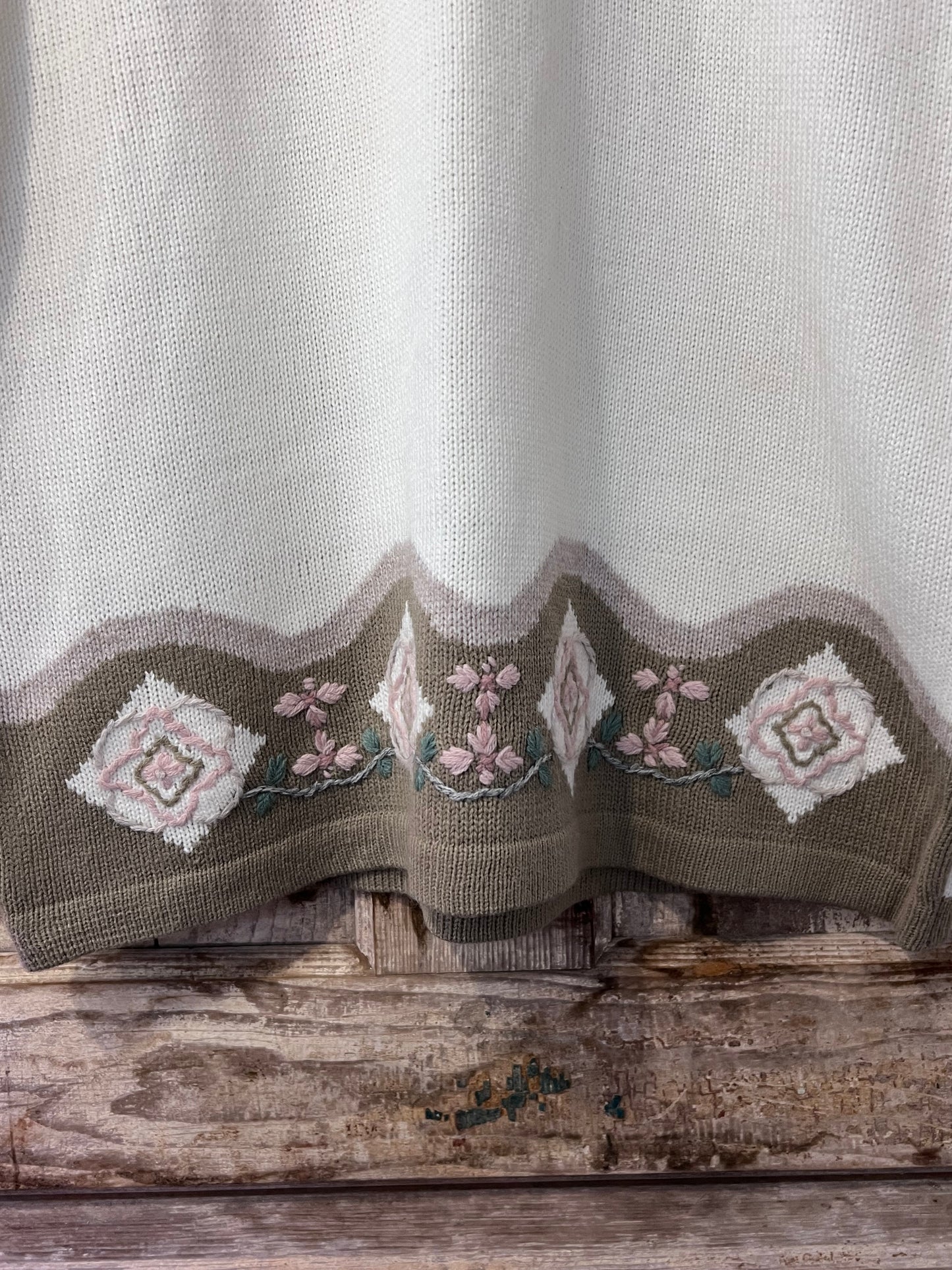 80's/90's Dana Scott Cream + Floral Knit Sweater