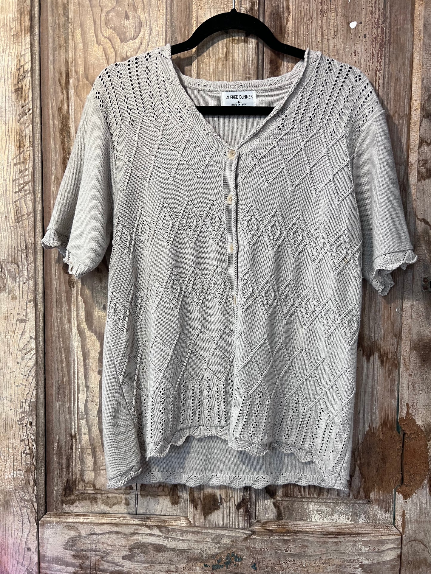 90's Alfred Dunner Beige Knit Short Sleeve Cardigan