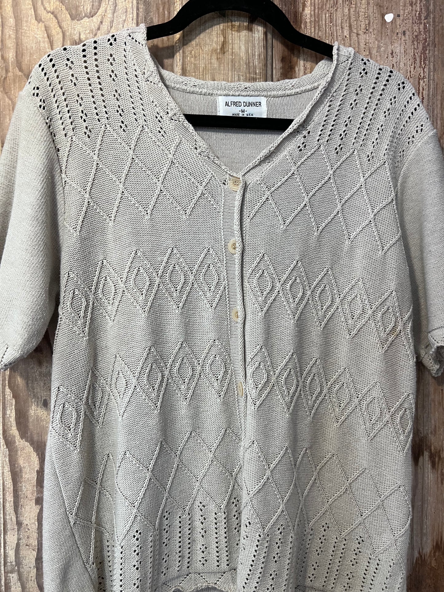 90's Alfred Dunner Beige Knit Short Sleeve Cardigan