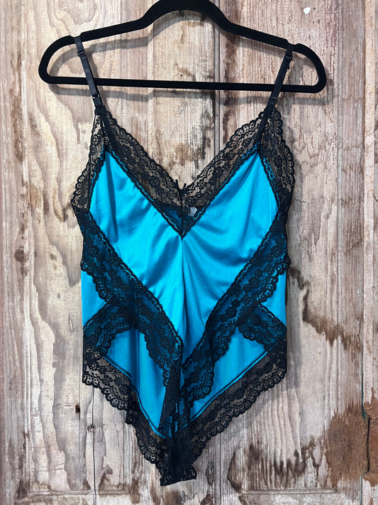 80's/90's Turquoise + BLK Lace Lingerie Body Suit