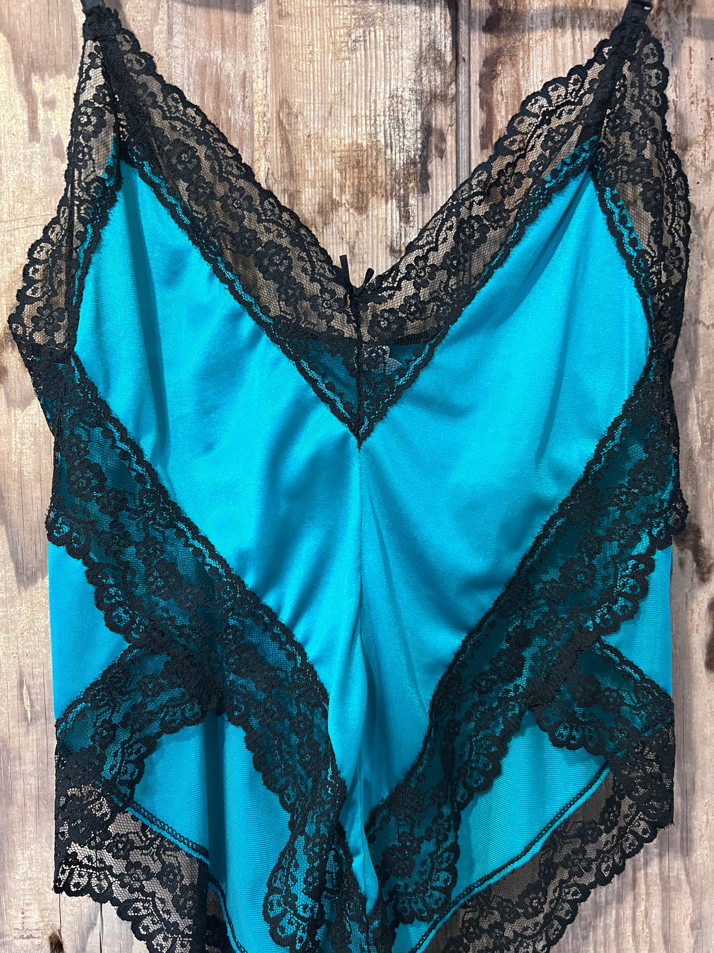 80's/90's Turquoise + BLK Lace Lingerie Body Suit