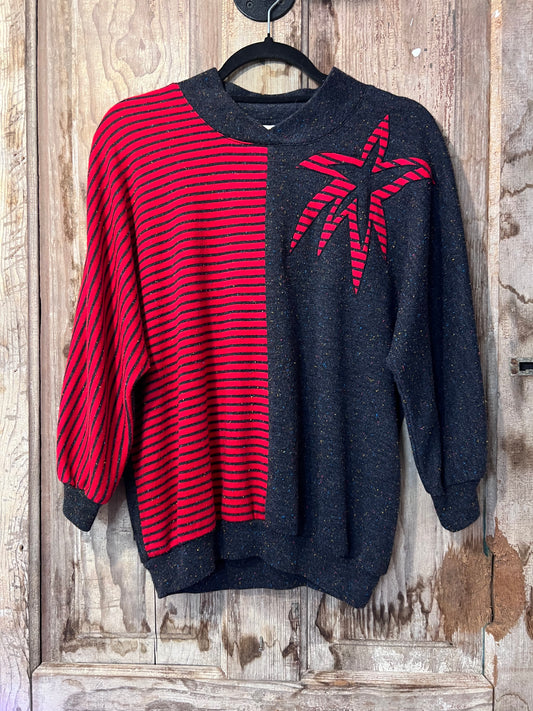80's/90's Graff California Grey + Red Striped Sweater