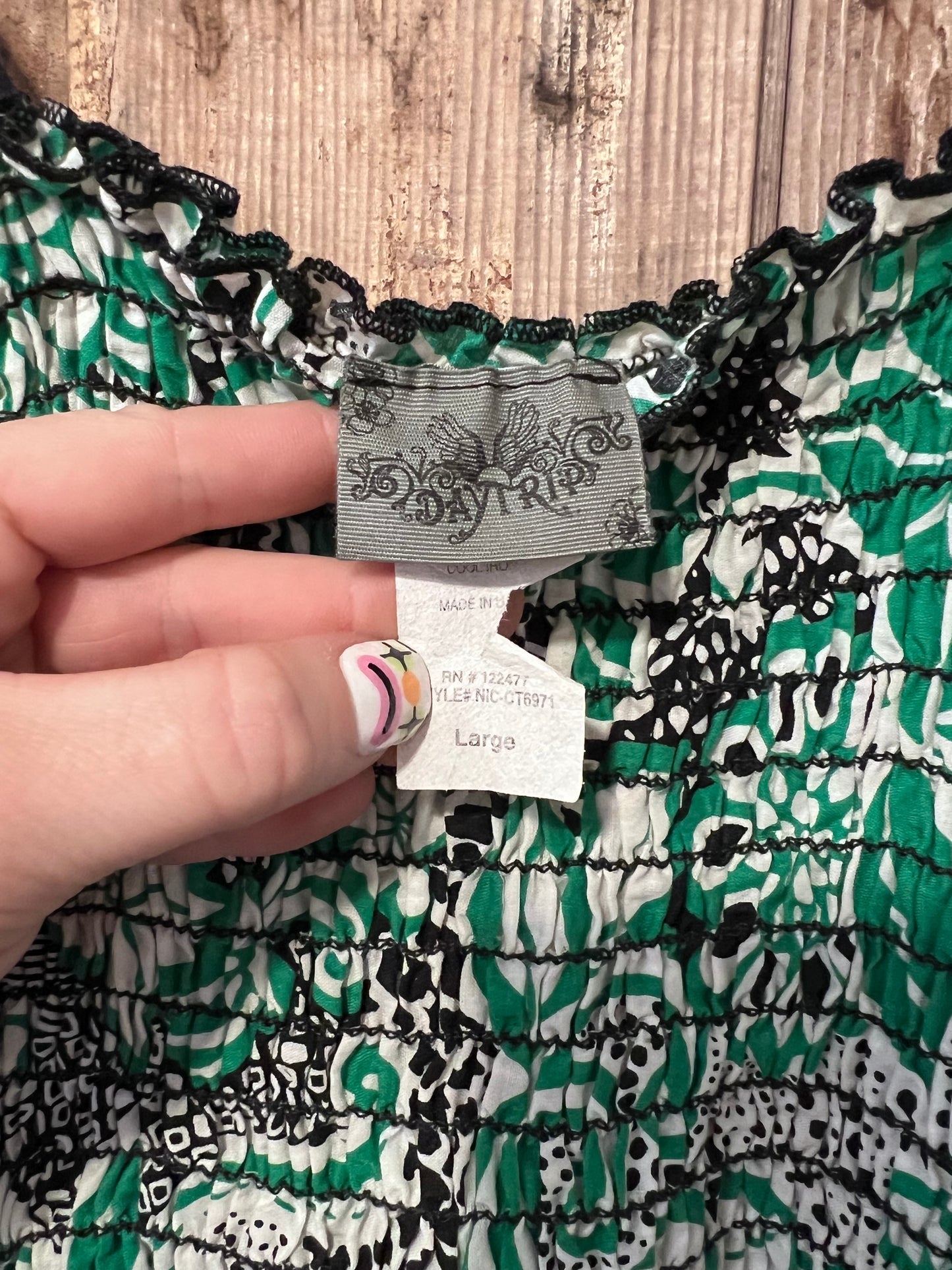 Y2K Day Trip Green/BLK Patterned Tube Top Ruffle Dress