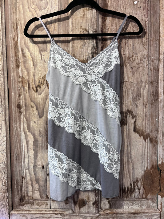Y2K Volume One Two Tone Grey Lace Tank Top