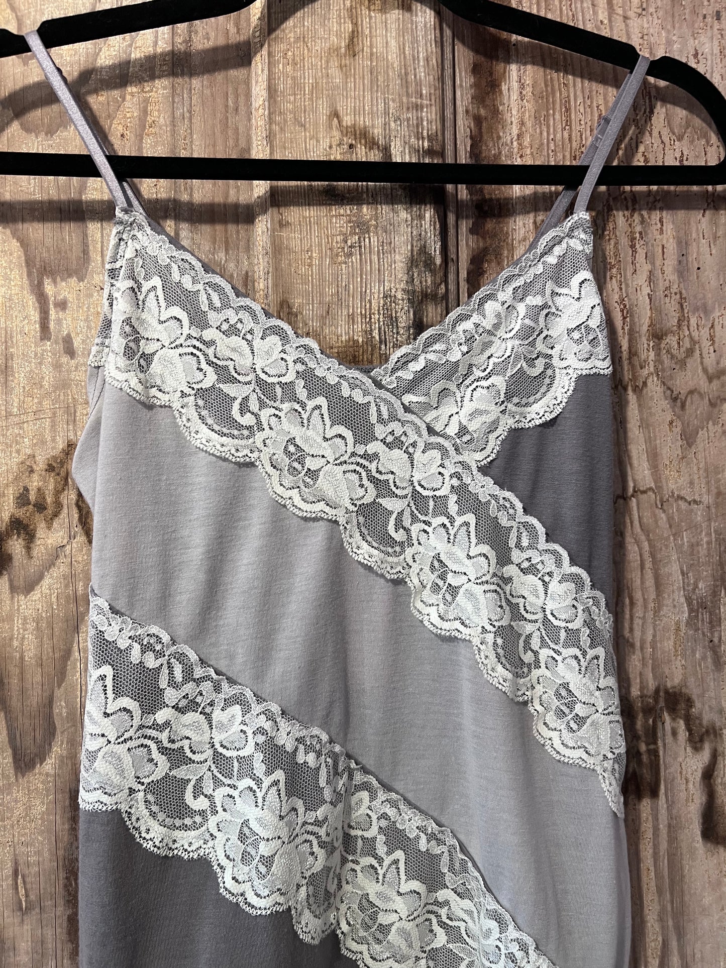 Y2K Volume One Two Tone Grey Lace Tank Top