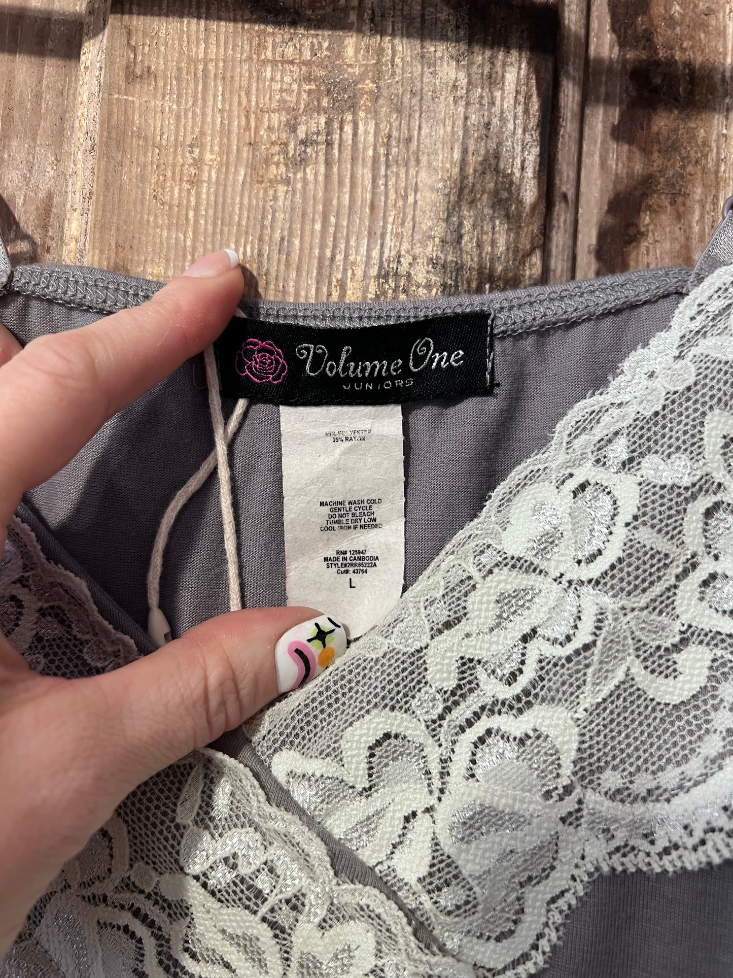 Y2K Volume One Two Tone Grey Lace Tank Top