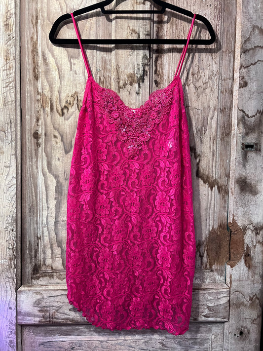 90's JC Penny Fuchsia Beaded Lace Slip Dress