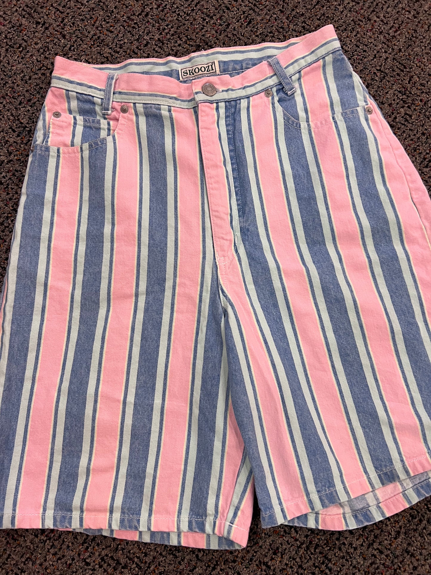 90's/Y2K SKOOZI Colorful Striped Denim Shorts