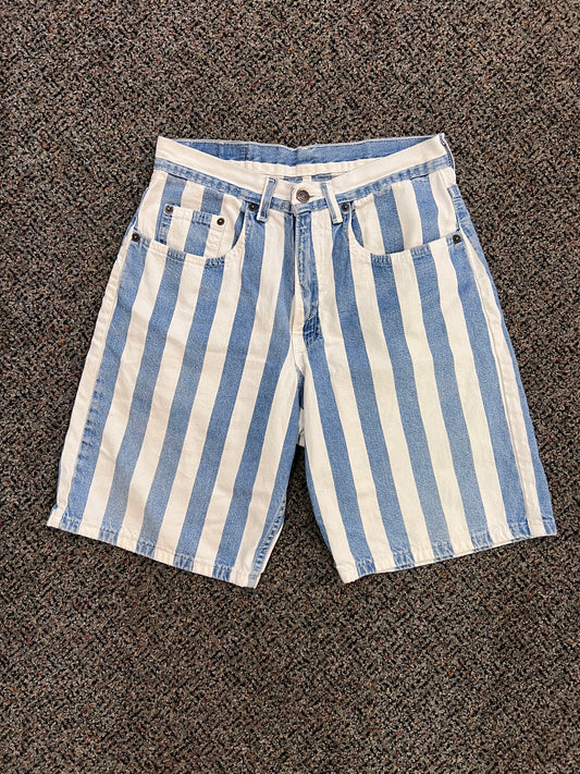 90's/Y2K Arizona Blue + White Striped Denim Shorts