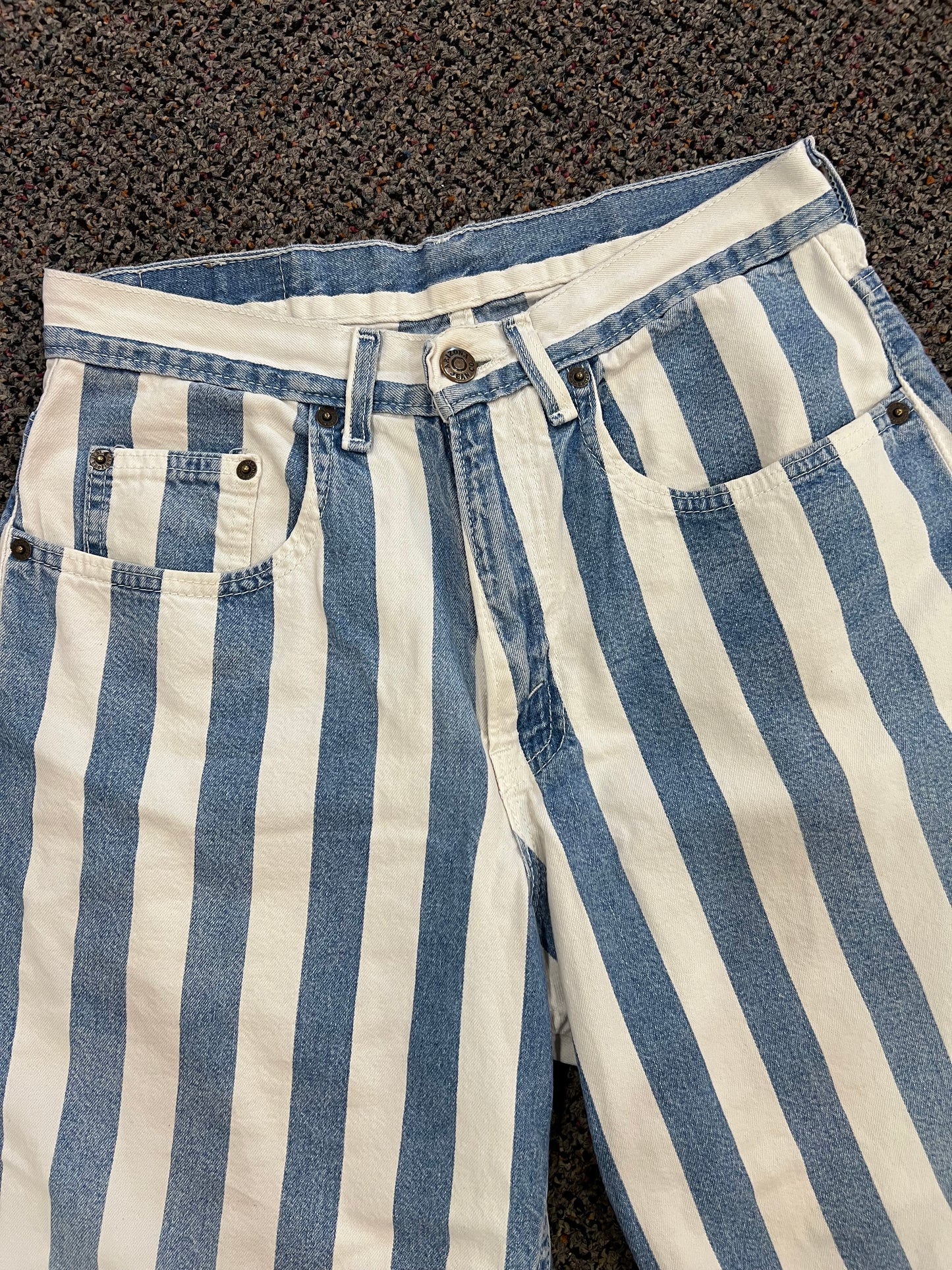 90's/Y2K Arizona Blue + White Striped Denim Shorts