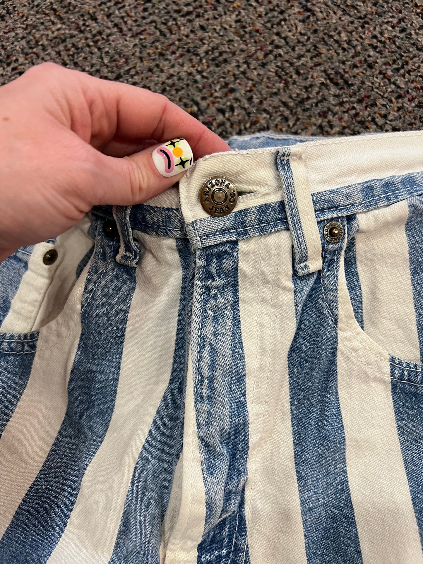 90's/Y2K Arizona Blue + White Striped Denim Shorts