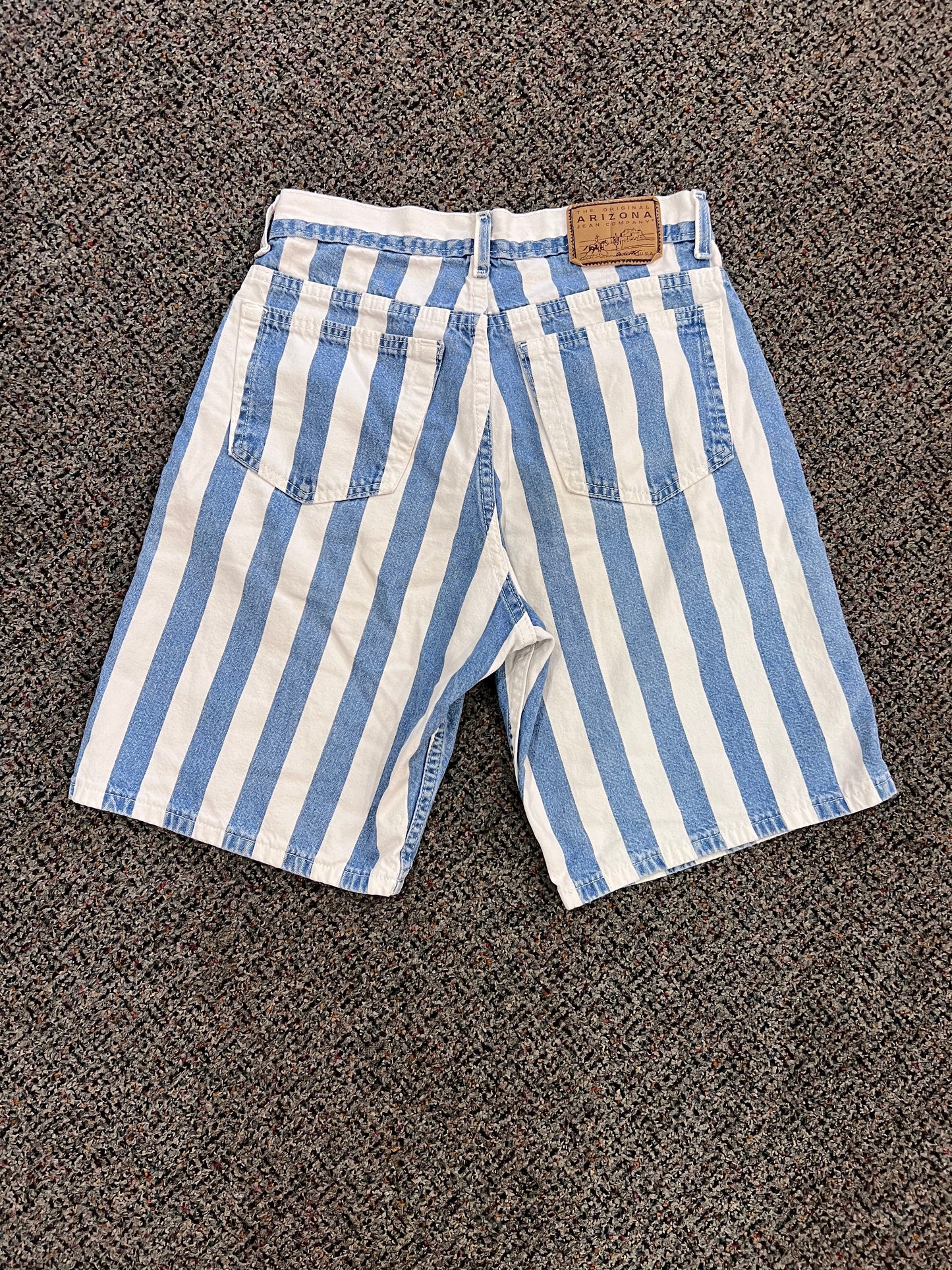 90's/Y2K Arizona Blue + White Striped Denim Shorts
