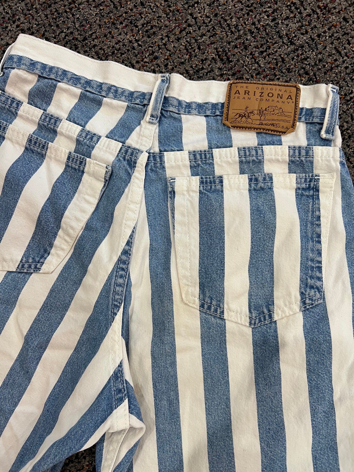 90's/Y2K Arizona Blue + White Striped Denim Shorts