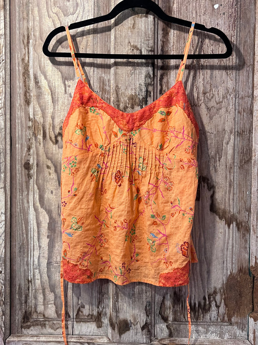 Y2K Girl Krazy Orange Floral Lace Tank Top