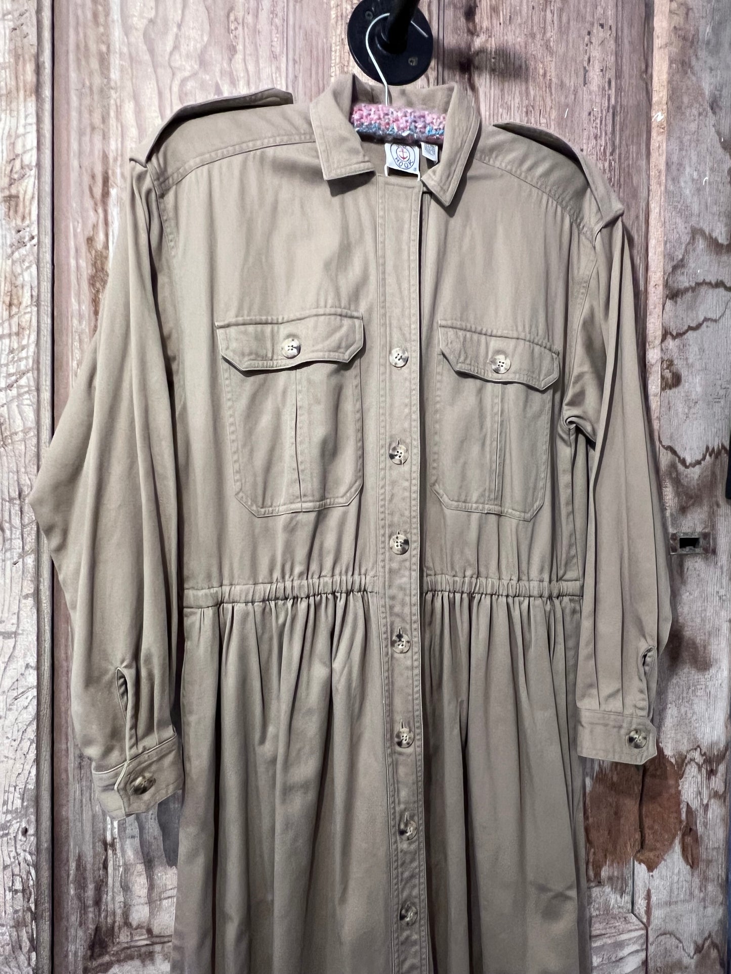 80's J.G. Hook Khaki Button Up Dress