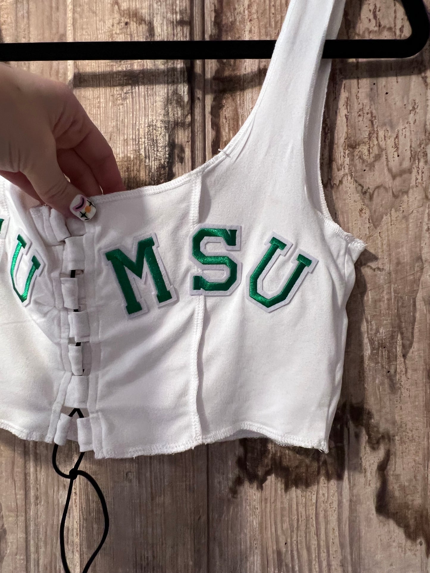 Y2K MSU Tie Front Cropped Tank Top
