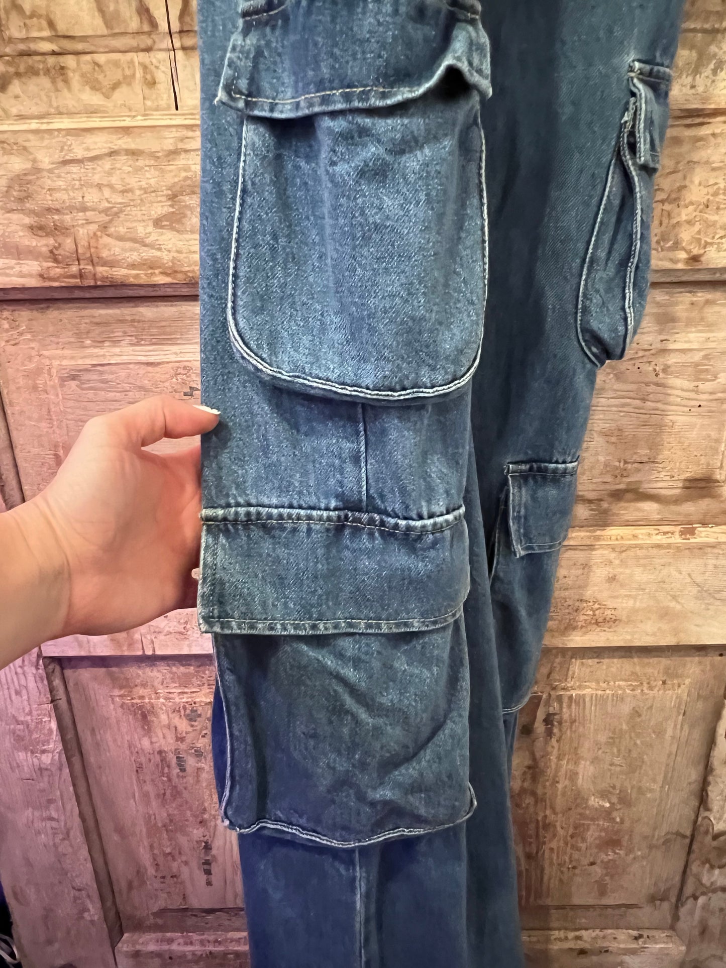 90's/Y2K Kelsie Denim Cargo Overalls