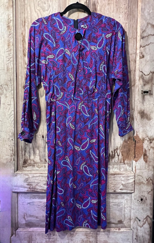 80's/90's Pink + Purple Paisley Long Sleeve Dress