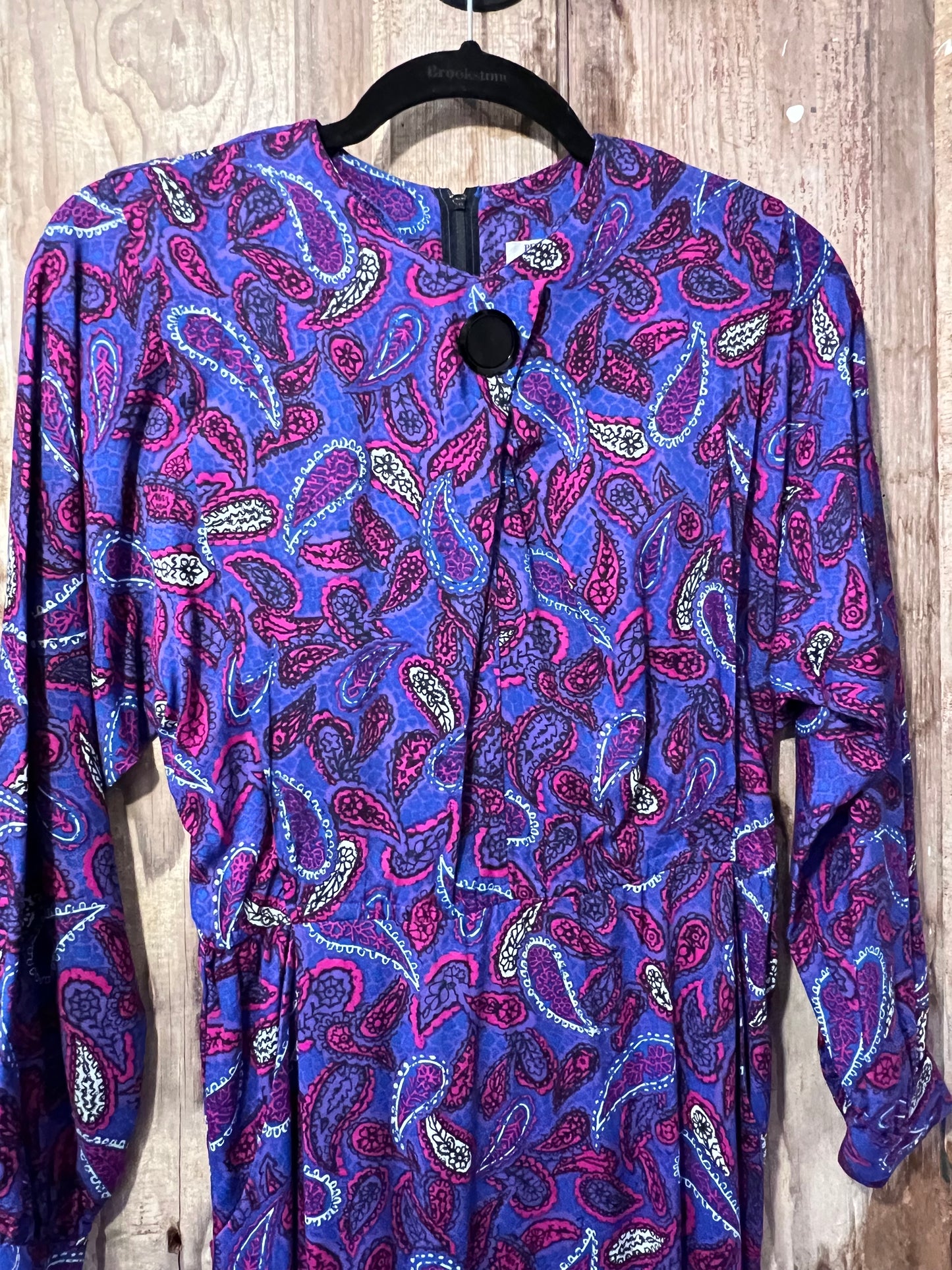 80's/90's Pink + Purple Paisley Long Sleeve Dress