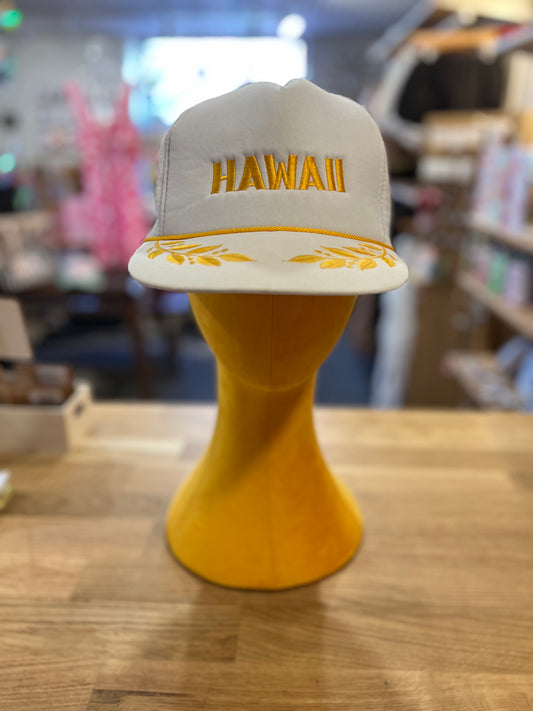 80's/90's White + Yellow Embroidered Hawaii Hat