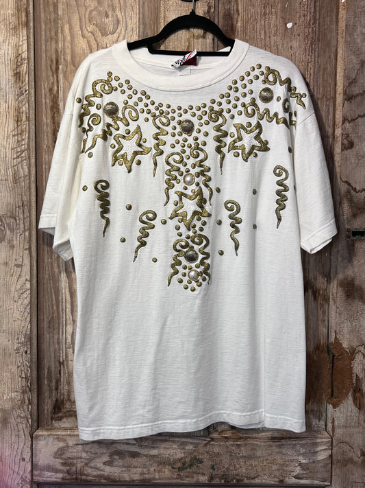 80's/90's White + Gold Shell T-Shirt