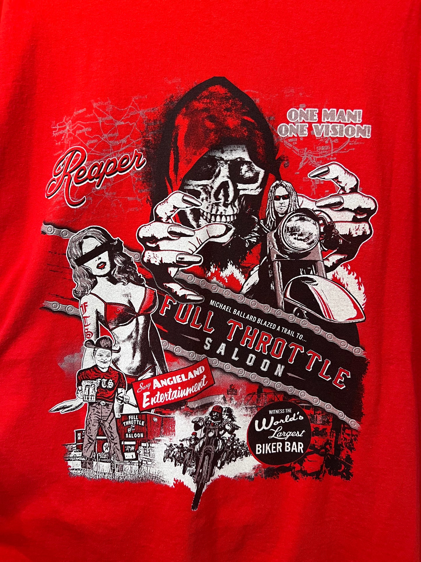 Y2K Red Biker Bar Graphic T-shirt