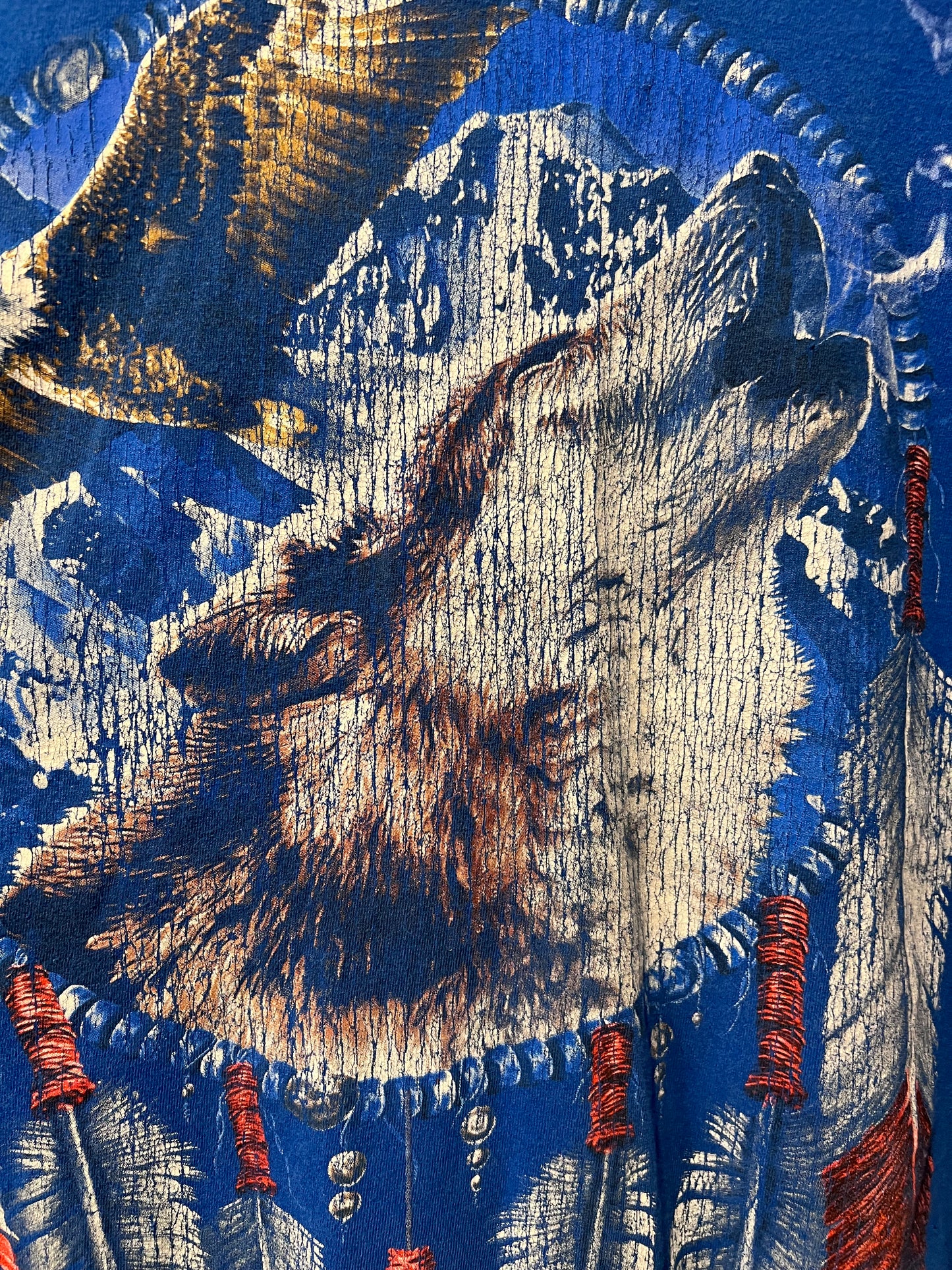 90's Blue Wolf + Feather Graphic T-Shirt