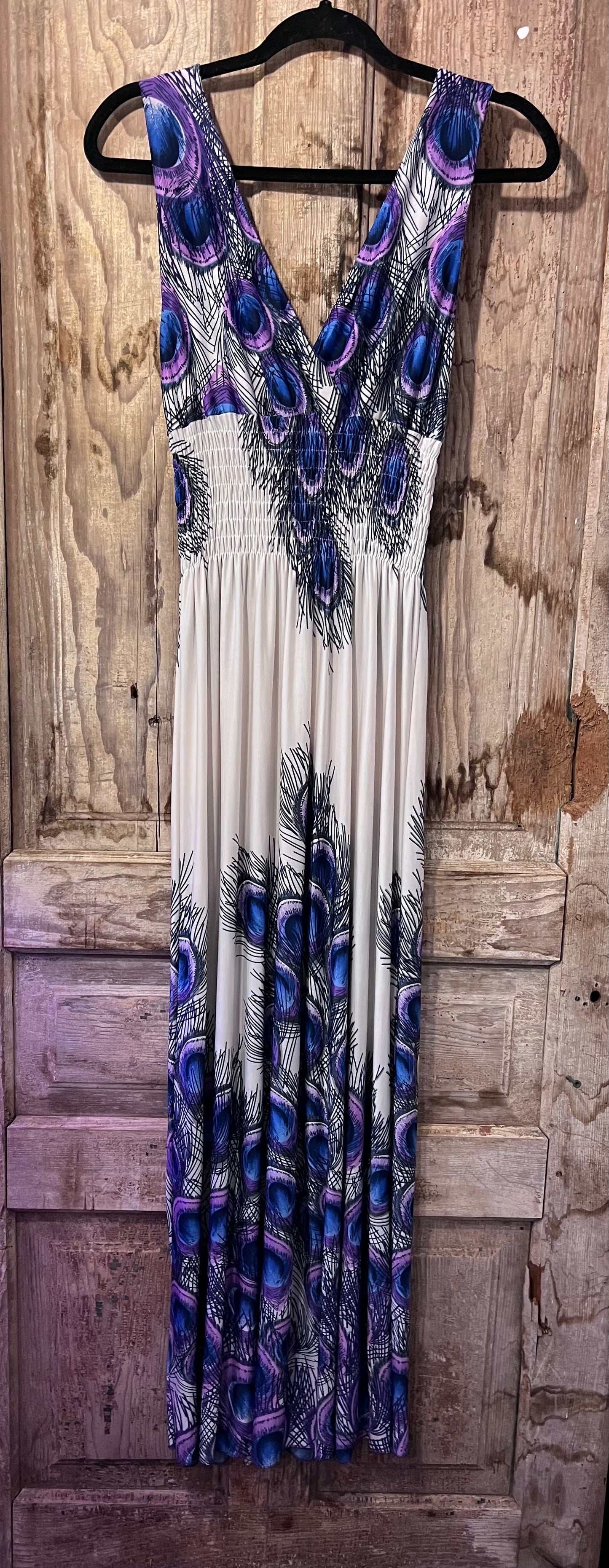 Y2K Fashions Purple Peacock Feather Sleeveless Dress