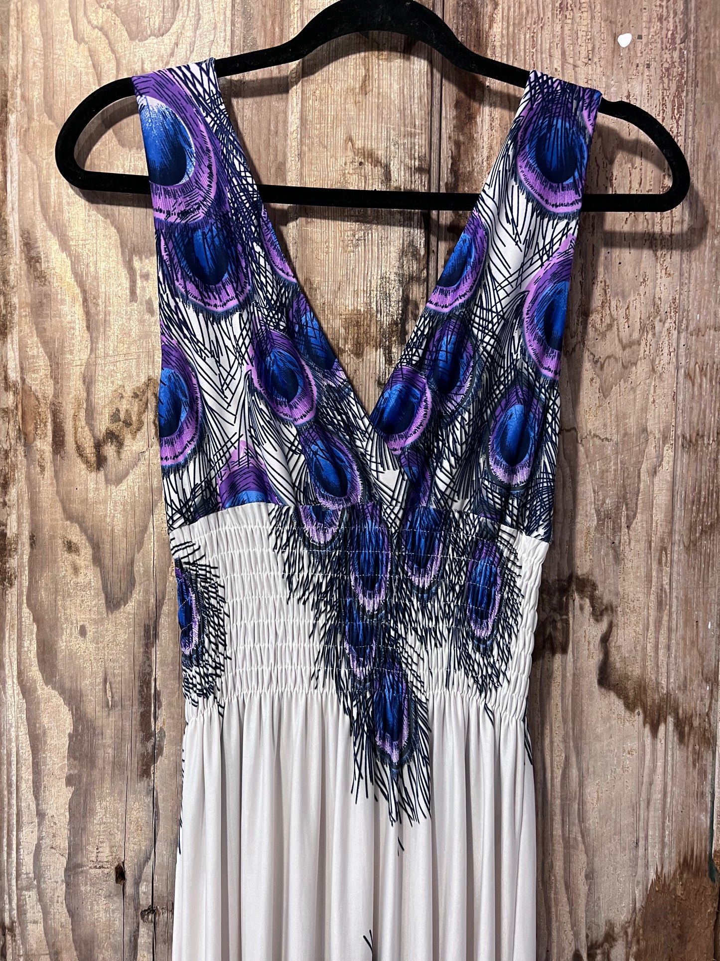 Y2K Fashions Purple Peacock Feather Sleeveless Dress