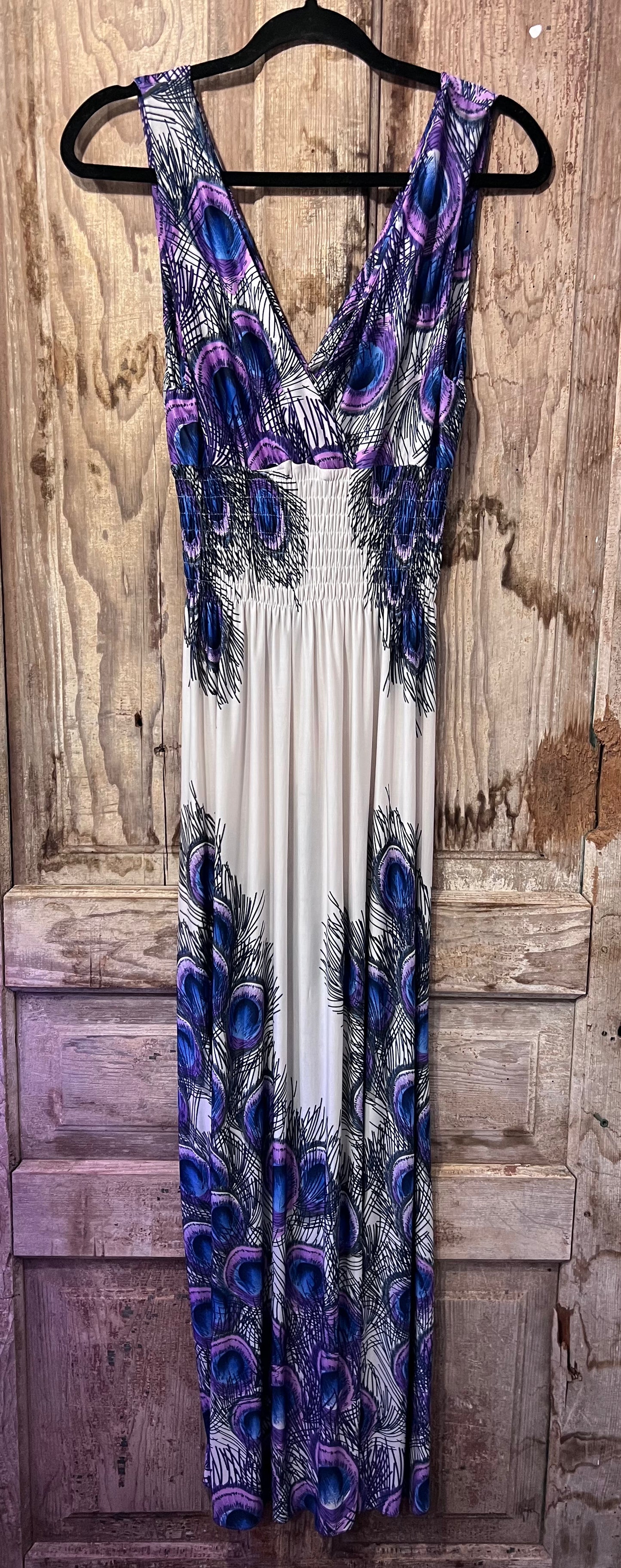 Y2K Fashions Purple Peacock Feather Sleeveless Dress