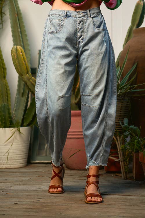 CROPPED DENIM BARREL PANTS
