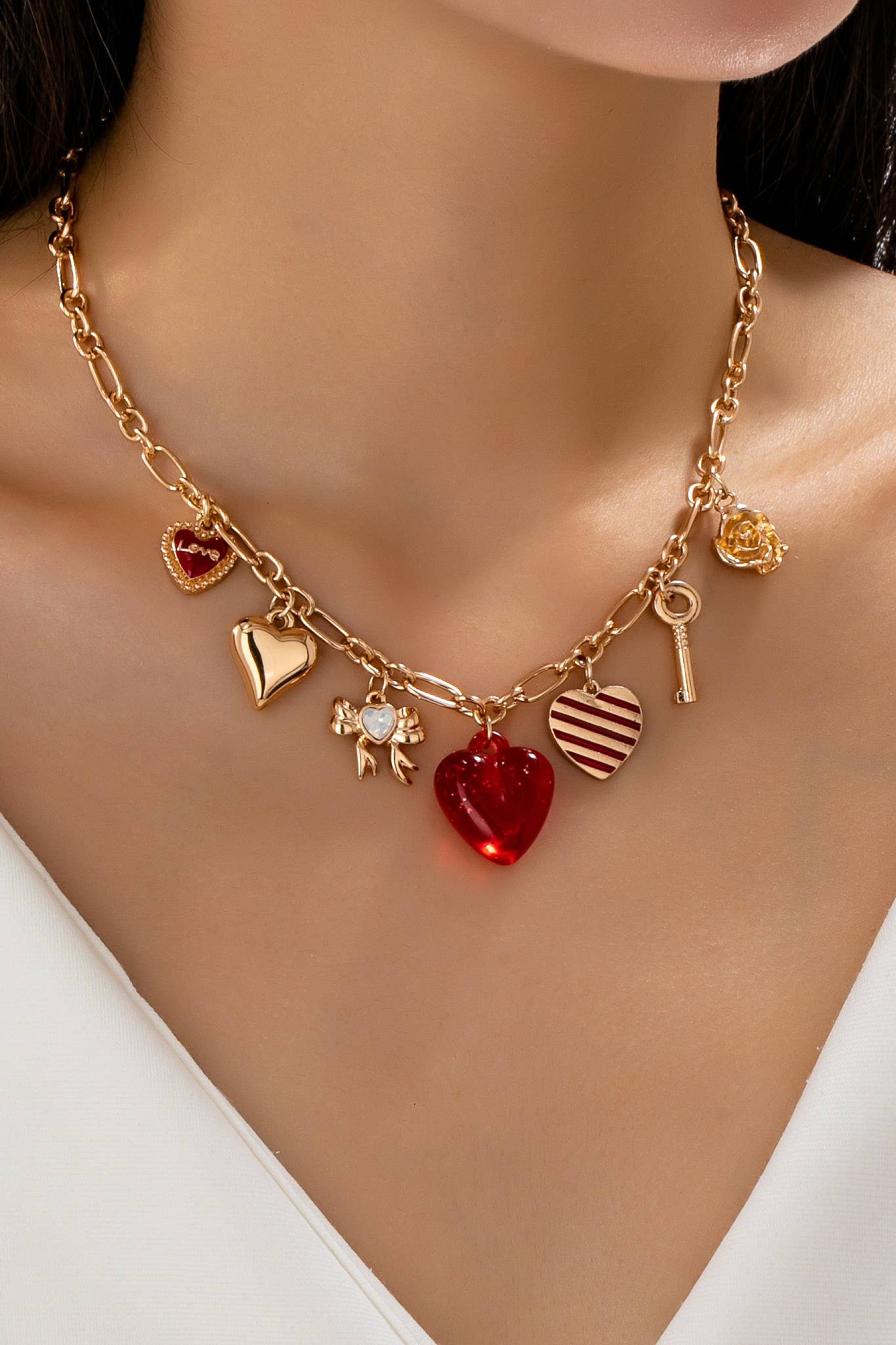 CHARM NECKLACE-HEARTS KEY BOW LOVE | 80N92641