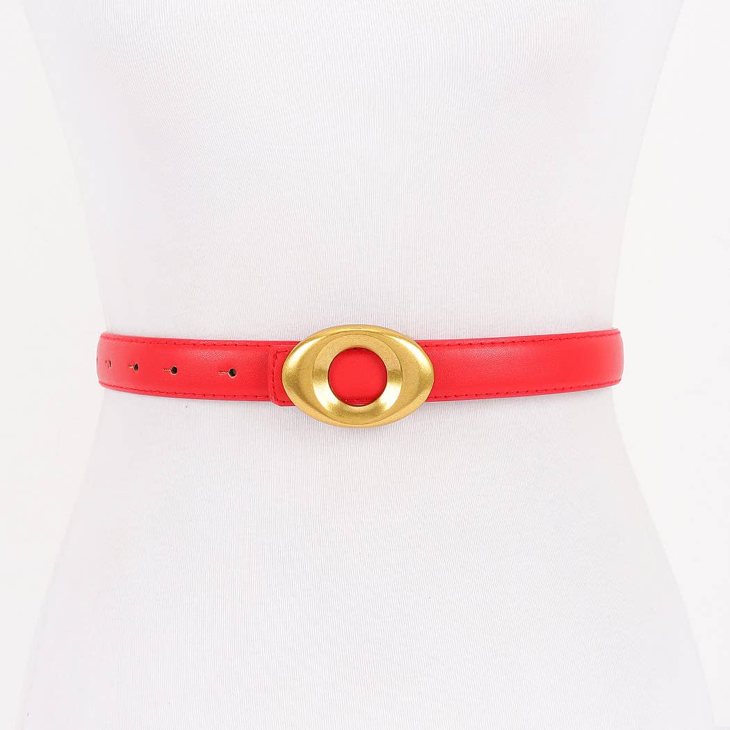 Metal Buckle Faux Leather Belt