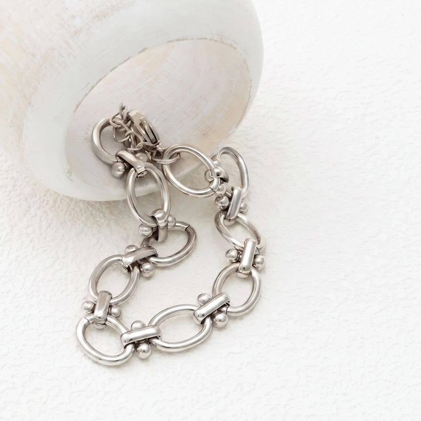 Stainless Steel Round & Bead Chain Bracelet
