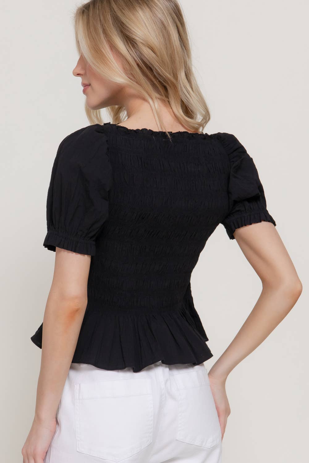 Puff Sleeve Smocked Woven Top