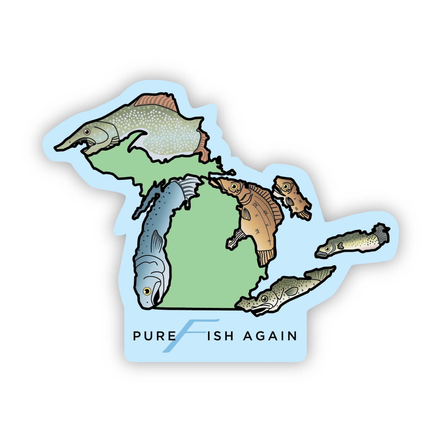 Pure Fish Again Michigan Parody Sticker, 3" x 2.4"